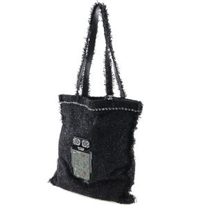 Chanel Tweed Tote Coco Robot A94646 Mark Hardware Black/Silver Bag